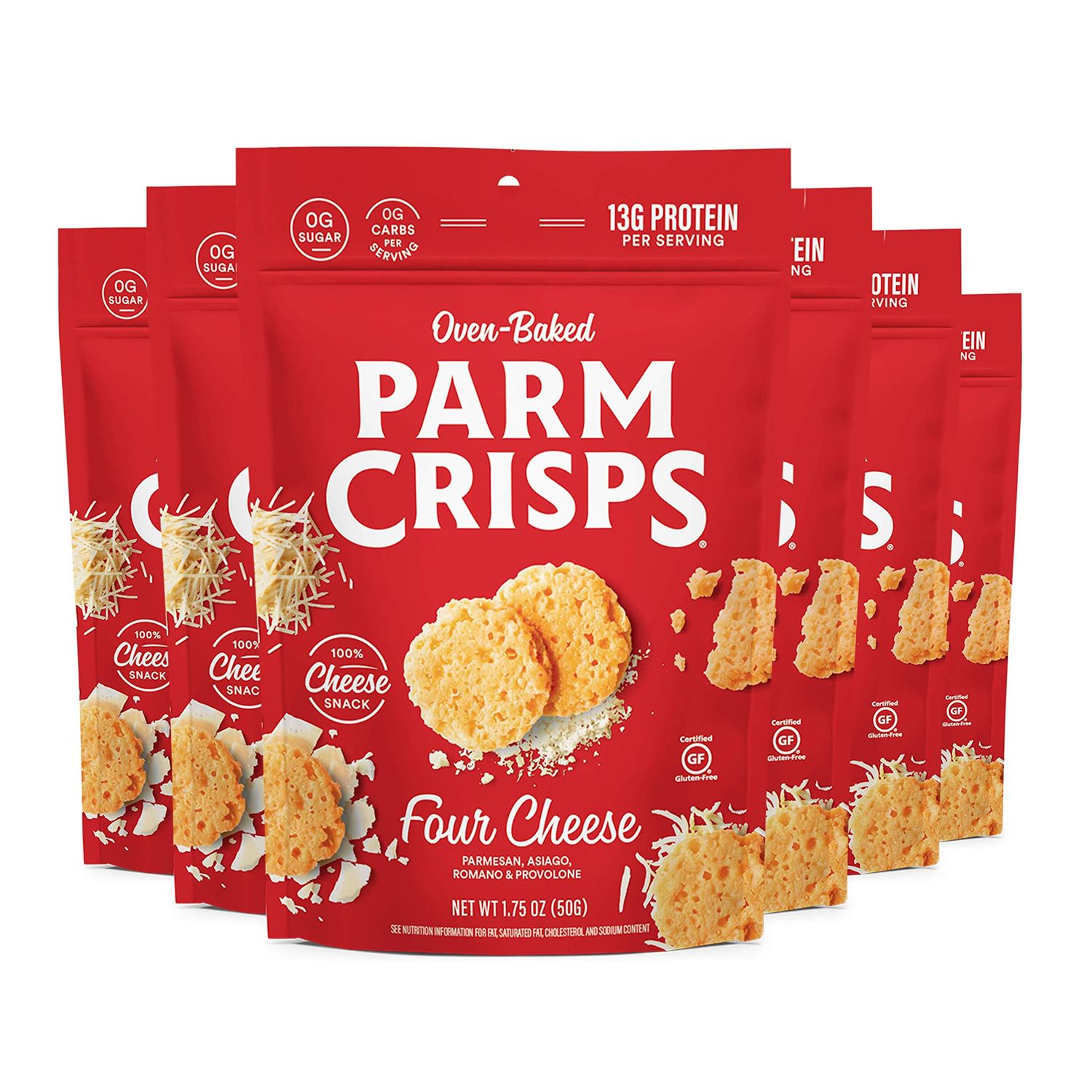 ParmCrisps - Four Cheese Parm Crisps, Made Simply with 100% REAL Cheese | Healthy Keto Snacks, Low Carb, High Protein, Gluten Free, Oven Baked, Keto-Friendly | 1.75 Oz (Pack of 6)