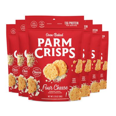 ParmCrisps - Four Cheese Parm Crisps, Made Simply with 100% REAL Cheese | Healthy Keto Snacks, Low Carb, High Protein, Gluten Free, Oven Baked, Keto-Friendly | 1.75 Oz (Pack of 6)