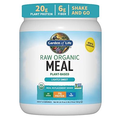 Garden of Life Meal Replacement Shakes, Vegan Protein Powder, Raw Organic Protein Powder, Lightly Sweet Protein Powder with Plant Based Pea Protein, Sprouts, Greens, Probiotics, Dairy Free 14 Servings