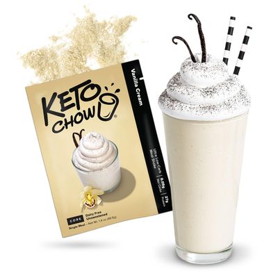 Keto Chow Vanilla Cream Core (Unsweetened) - Keto Meal Replacement Shake Powder - Nutritionally Complete - Low Carb - Delicious Easy Meal Substitute - Protein Rich &amp; Dairy Free - Single Meal Serving