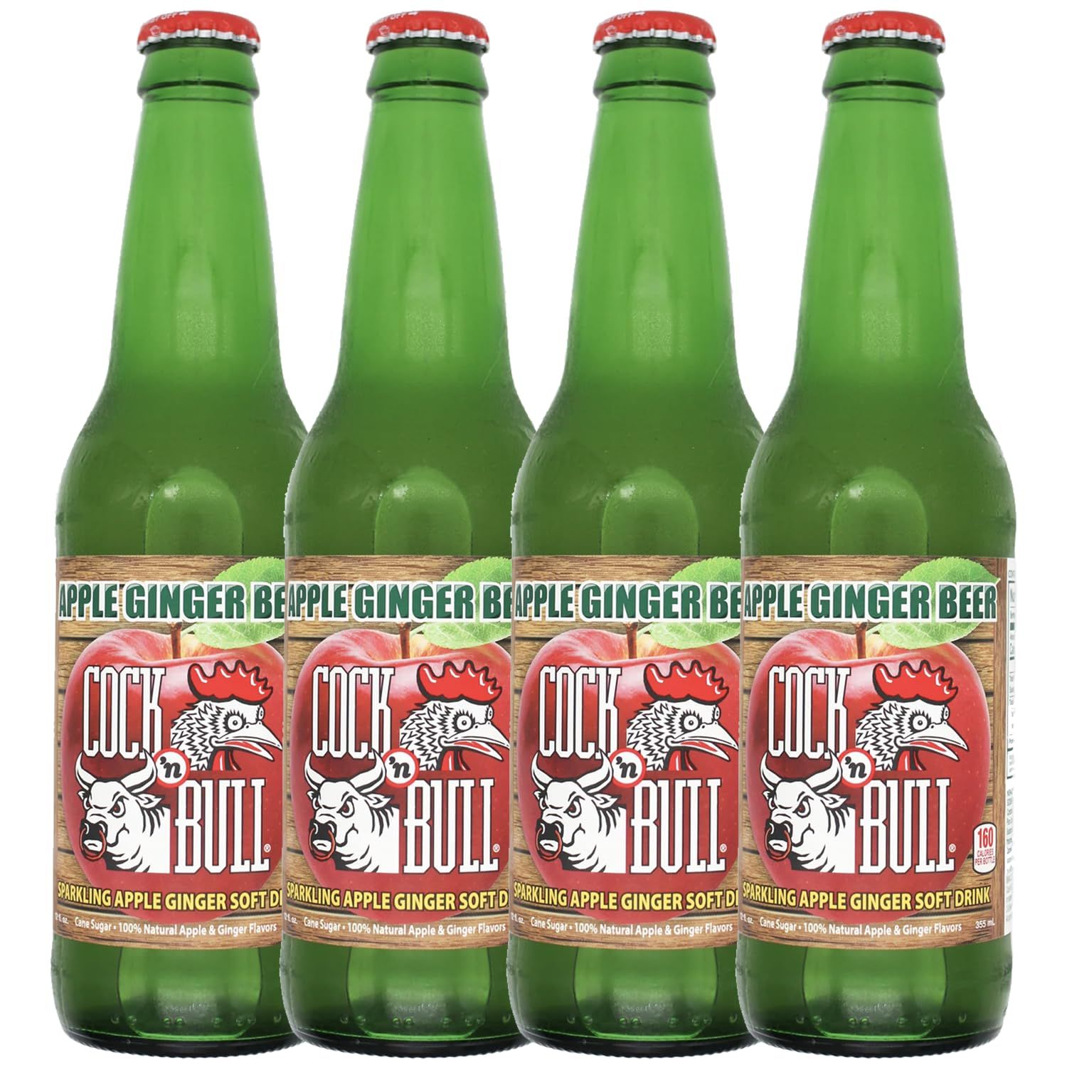Cock n Bull Apple Ginger Beer 4 Pack 12oz Soda Bottles - Ideal Mixer for Cocktails, Mocktails, and Bartenders - Premium Quality for Perfect Mixed Drinks - Refreshing Flavor Profile- Made In USA