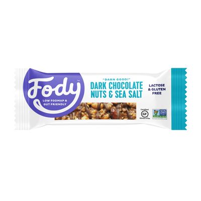 Fody Foods Vegan Protein Nut Bars, Dark Chocolate Nuts and Sea Salt Flavor, 6g Protein per Bar, Low Fodmap Certified, Sensitive Recipe, Gut &amp; IBS Friendly, 6 Count