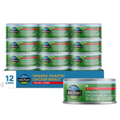 Wild Planet Organic Roasted Chicken Breast with Rib Meat, Skinless and Boneless, No Salt Added, 5 Ounce (Pack of 12)