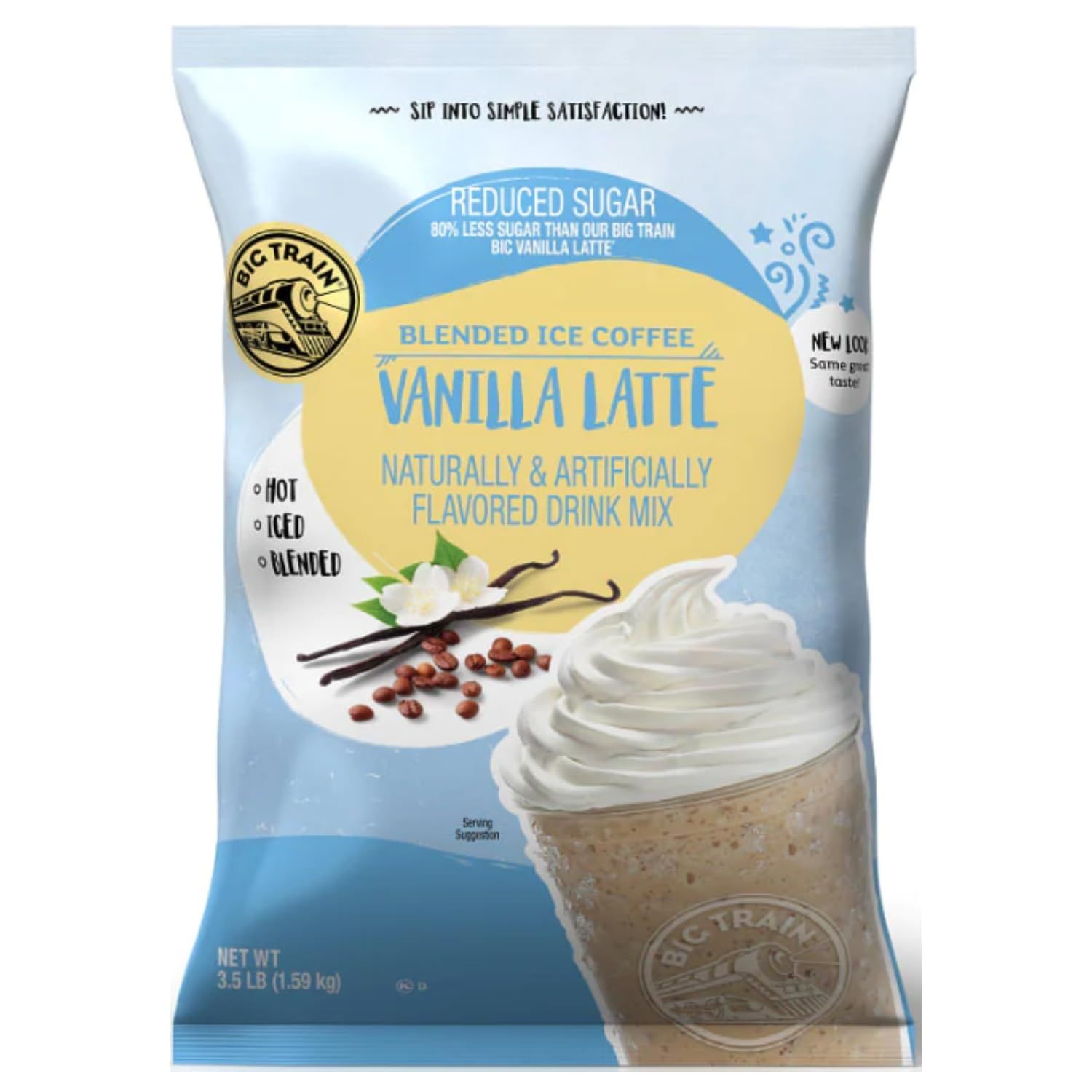 Big Train Reduced Sugar Vanilla Latte Blended Ice Coffee Beverage Mix, 3.5 Pound (Pack of 1)
