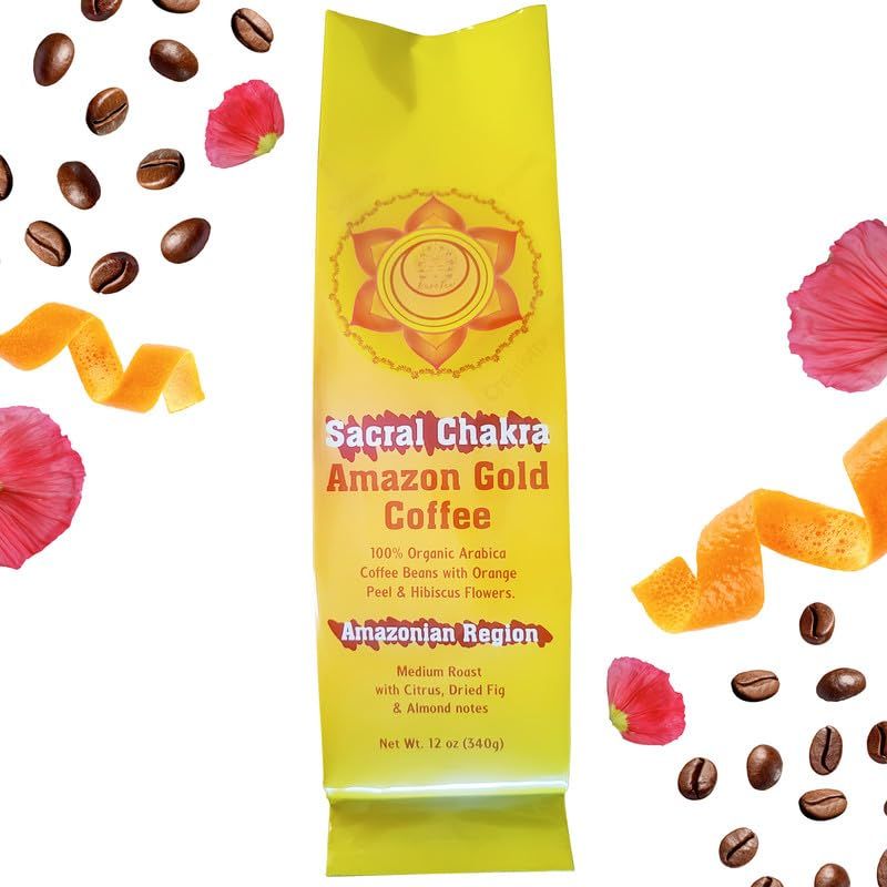 Organic Peruvian Coffee Beans - Whole Bean Coffee Medium Roast with Citrus, Dried Fig &amp; Almond Notes - Sacral Chakra Arabica Coffee for Espresso, Pour Over, &amp; French Press - KureTea, 12 oz
