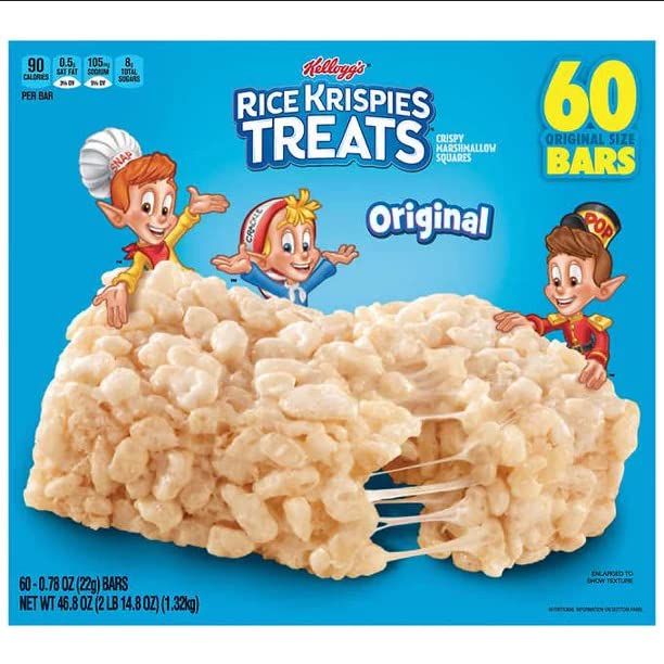 Kellogg's Rice Krispies Treats Crispy Marshmallow Squares Individually Wrapped Bars, 60 Count - 1 Box_AB