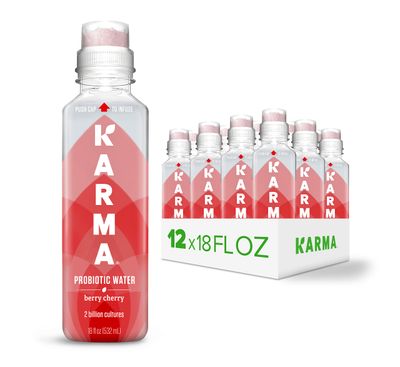 Karma Probiotic Water - 12 Pack, Berry Cherry Drink - Immune &amp; Gut Health Support