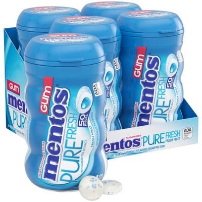 Mentos Pure Fresh Holiday Sugar-Free Chewing Gum with Xylitol, Fresh Mint, Holiday Christmas Stocking Stuffers for Adults &amp; Kids, 50 Piece Bottle (Bulk Pack of 4)