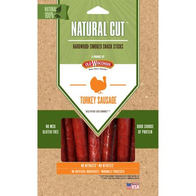 Old Wisconsin Natural Cut Turkey Sausage Snack Sticks, Naturally Smoked, Ready to Eat, High Protein, Low Carb, Keto, Gluten Free, No Preservatives or Nitrates, 6 Ounce