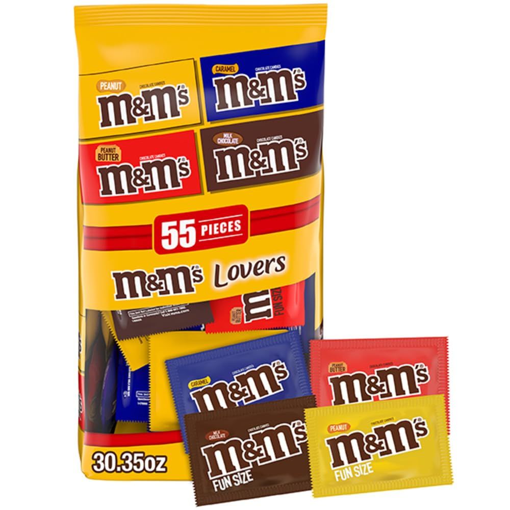 M&amp;M&#39;S Fun Size Milk Chocolate, Peanut, Peanut Butter &amp; Caramel Candy Variety Pack, 30.35 oz/55 ct Bulk Candy Bag