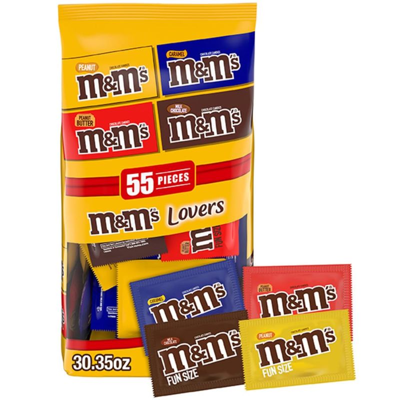 M&amp;M'S Fun Size Milk Chocolate, Peanut, Peanut Butter &amp; Caramel Candy Variety Pack, 30.35 oz/55 ct Bulk Candy Bag