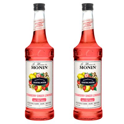 Monin - HomeCrafted Strawberry Ginger Lemonade Cocktail Mixer, Ready-to-Use Drink Mix, Sweet &amp; Tart Flavor, Just Add Vodka, Perfect for Cocktails &amp; Iced &amp; Frozen Beverages (750 ml, 2-Pack)
