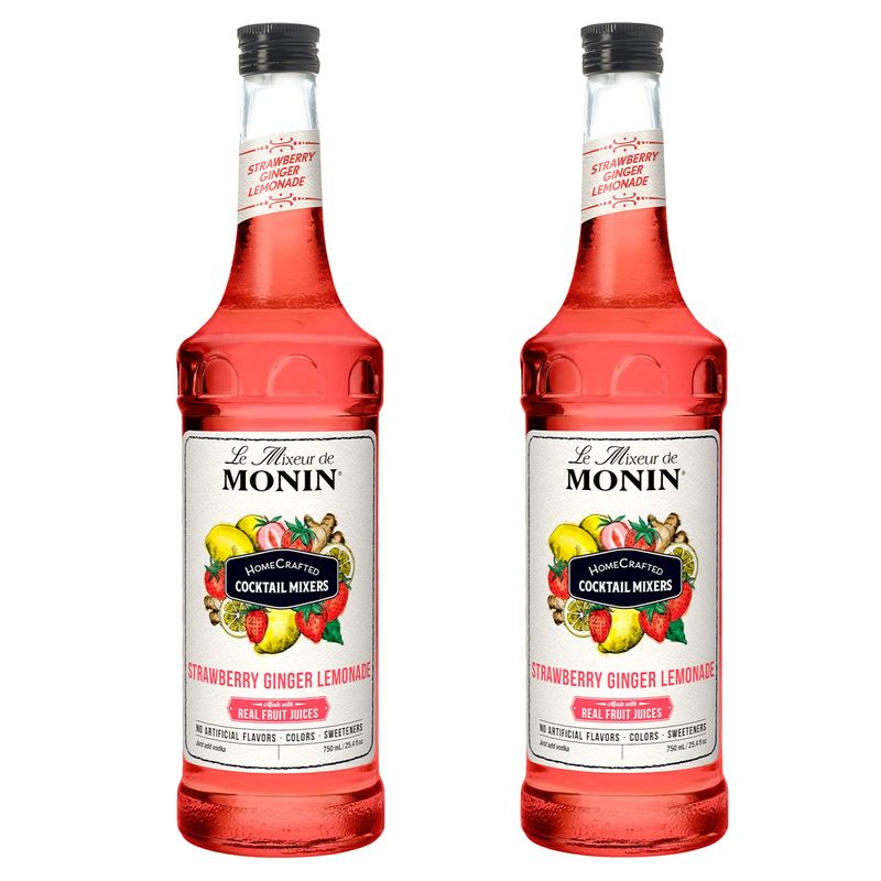 Monin - HomeCrafted Strawberry Ginger Lemonade Cocktail Mixer, Ready-to-Use Drink Mix, Sweet &amp; Tart Flavor, Just Add Vodka, Perfect for Cocktails &amp; Iced &amp; Frozen Beverages (750 ml, 2-Pack)