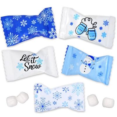 100 Pcs Winter Christmas Butter Mint Candies Bag Individually Wrapped Holiday Mint Candy 13oz Xmas Blue Let It Snow Stocking Filler Party Supplies