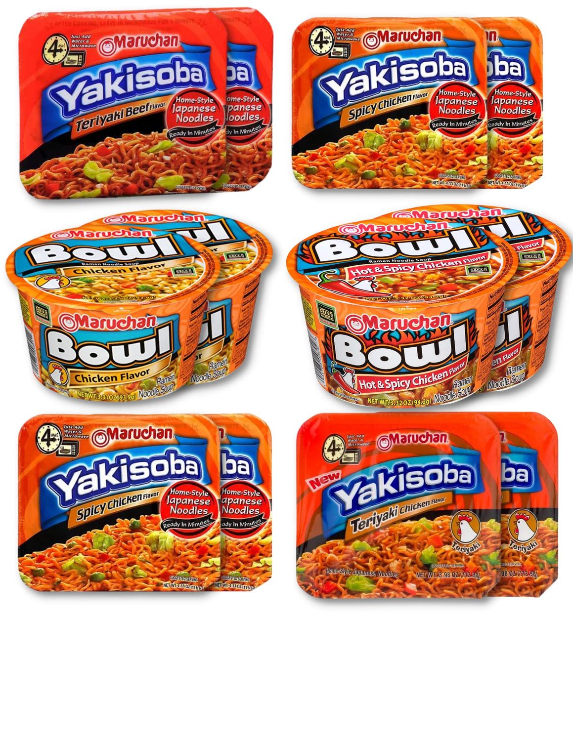 Maruchan Ramen Noodles | Yakisoba Bowls Variety (Pack of 12)