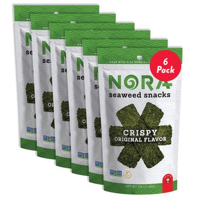 Original Crispy Seaweed Snacks by Nora, Low-Carb Healthy Snacks for Adults, Thick Nori Sheets Snack Strips, Asian Snacks, Vegan, Gluten-Free, Non-GMO, 6-Pack