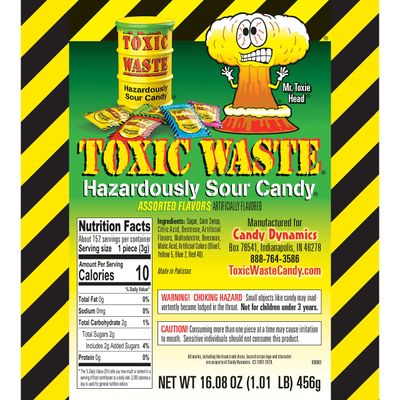 TOXIC WASTE | 1 Pound Bag Assortment of Toxic Waste Sour Candy - 5 Flavors: Apple, Watermelon, Lemon, Blue Raspberry, and Black Cherry