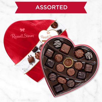 Russell Stover, Red Foil Heart, 10 Ounce - Chocolate Gift Box for Valentine's Day, Mother's Day, Anniversary and Birthdays