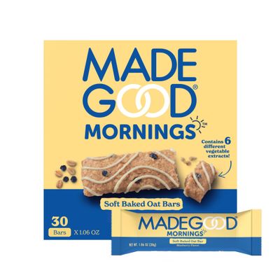 MadeGood Mornings Soft Baked Breakfast Bars, Blueberry, 1.06 Oz (30 Count) Gluten Free Snacks