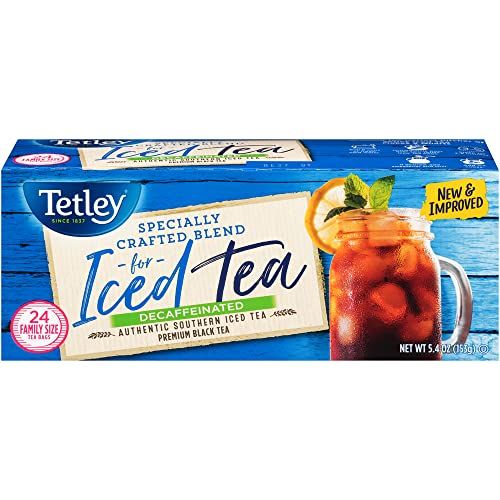 Tetley Black Tea, Decaffeinated Iced Tea Blend, Family Size, 24 Count (Pack of 6) - Packaging May Vary
