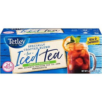 Tetley Black Tea, Decaffeinated Iced Tea Blend, Family Size, 24 Count (Pack of 6) - Packaging May Vary