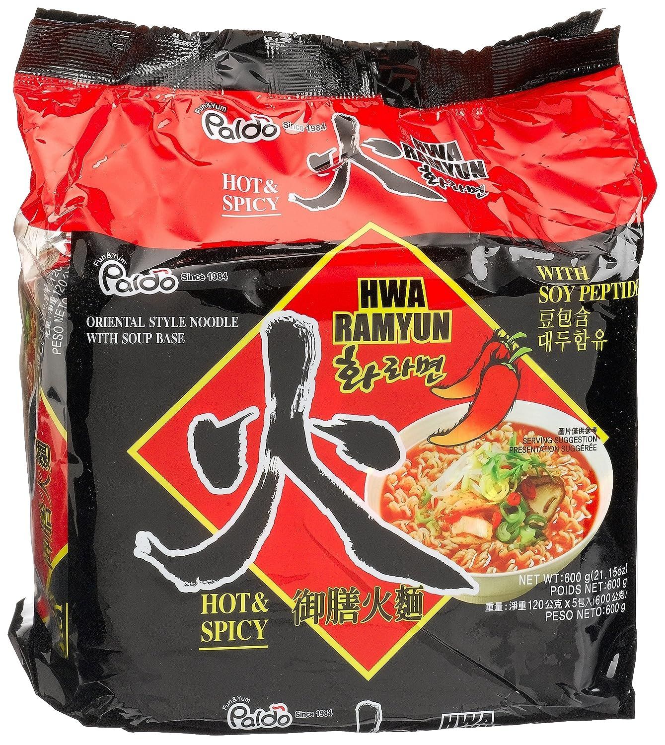 Paldo Hwa Ramyun - with Soy Peptide, Hot &amp; Spicy Noodles, 4.23 Ounce (Pack of 20)