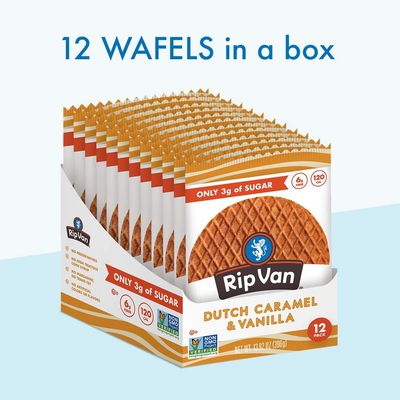 Rip Van Wafels Dutch Caramel &amp; Vanilla Stroopwafels, Healthy Snacks, Non-GMO, Low Calorie, Low Sugar (3g), Office Snacks, Keto Friendly, 12 Count