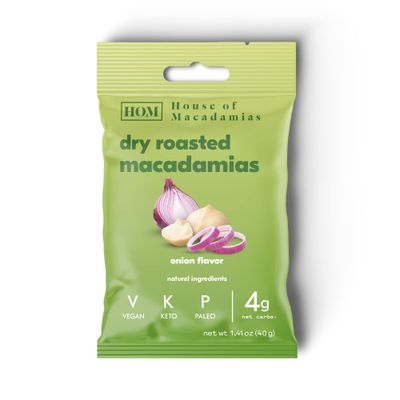 House of Macadamias Premium Seasoned Macadamia Nuts, Onion, Zero Sugar, Bulk Nuts, Keto, Vegan, Paleo, All Natural, Dairy Free, Healthy Snack, 12 x 1.41oz