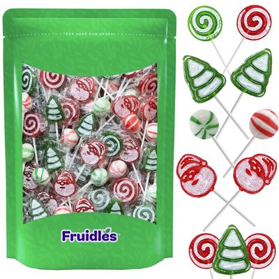 Fruidles Christmas Lollipop Santa, Tree, Swirl, Candy Canes, and Sweet Ball Assortment #2, Mixed Fruit Flavor, Individually Wrapped (Half-Pound)