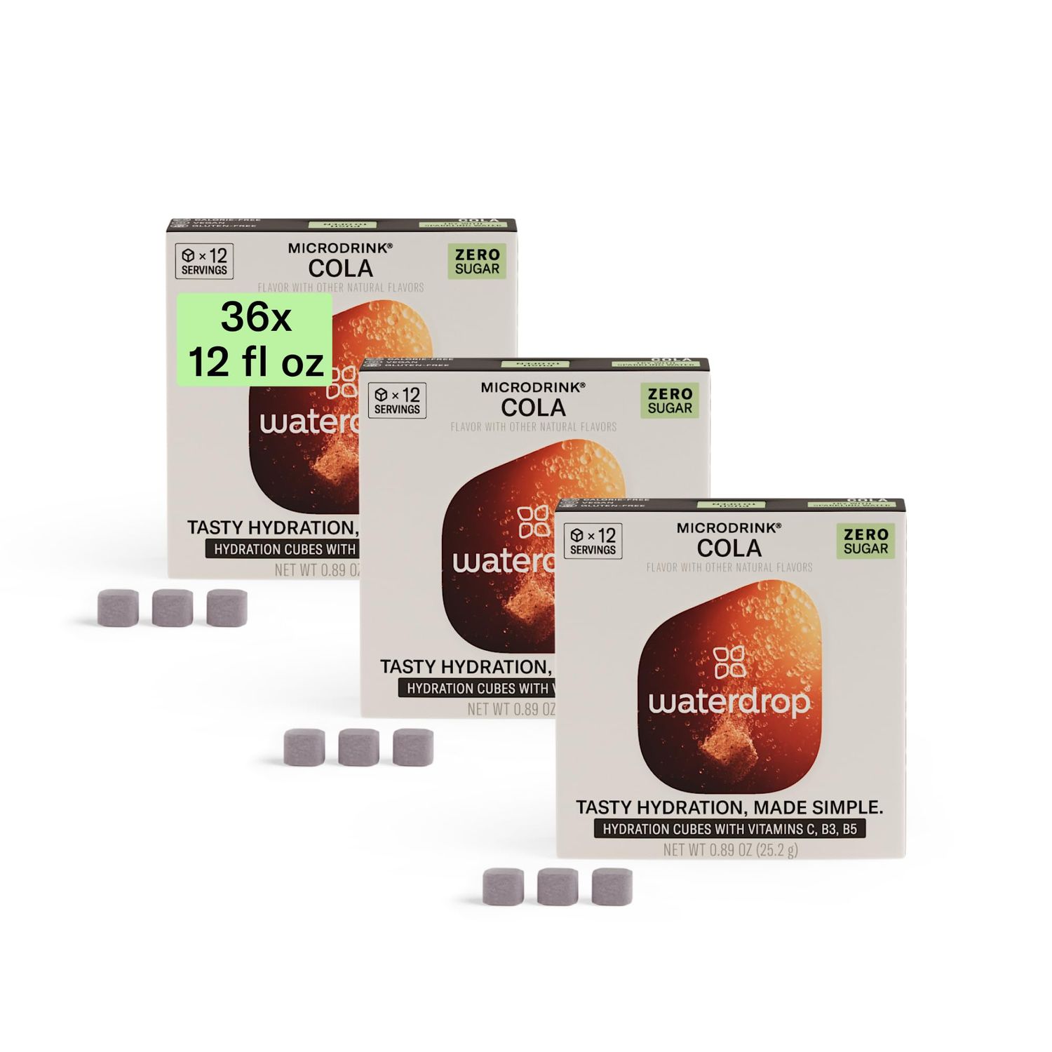 Waterdrop Hydration Cubes, Cola Flavor, 200 MG Electrolytes Powder with Vitamin C, B3 &amp; B5, On The Go Water Enhancer Drops for Still &amp; Sparkling Water, Calorie, Sugar &amp; Gluten Free, Vegan, 36 CT