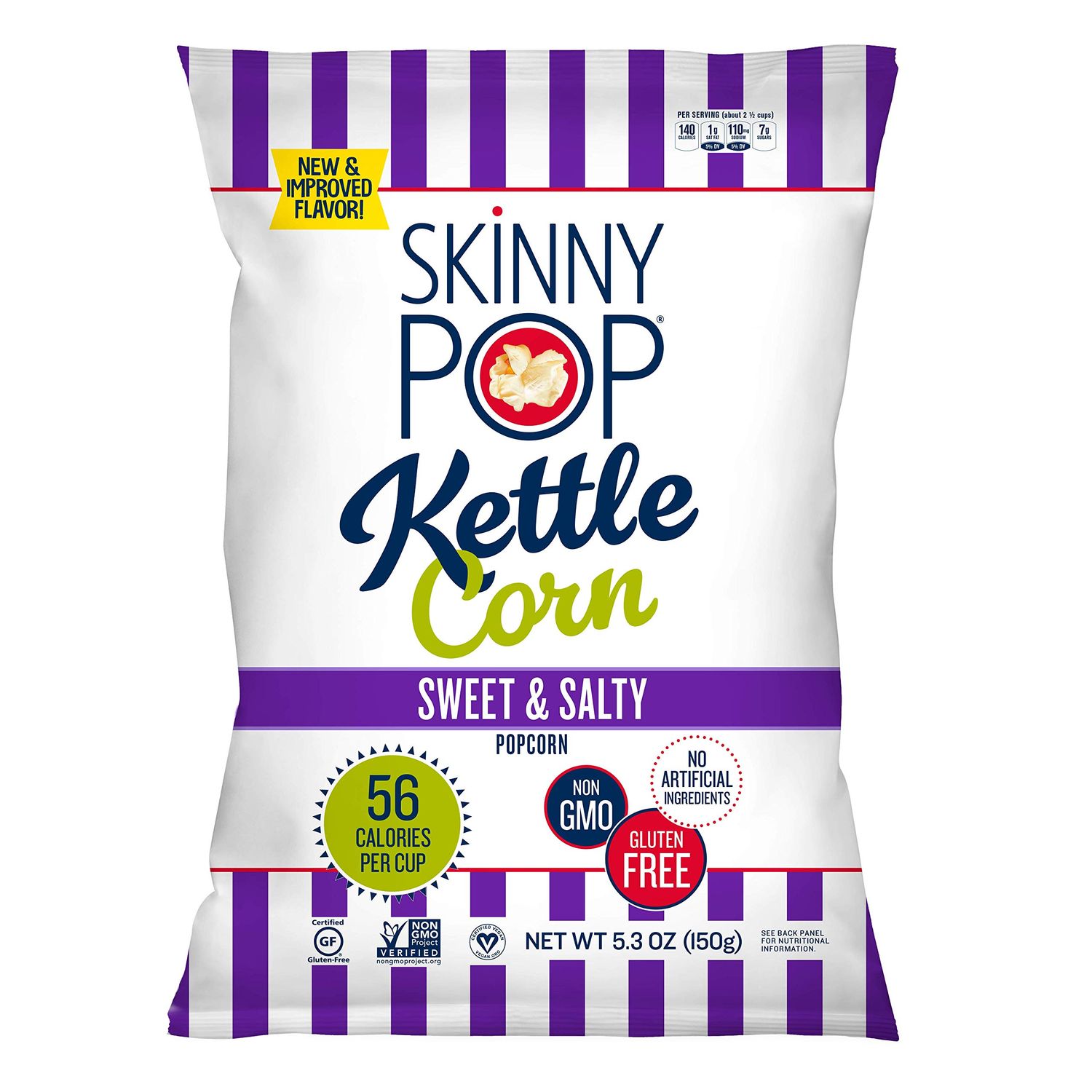 SkinnyPop Popped Sweet &amp; Salty Kettle Popcorn, Gluten Free, Vegan Popcorn, Non-GMO, Healthy Popcorn Snacks, Skinny Pop, 5.3oz Grocery Sized Bag