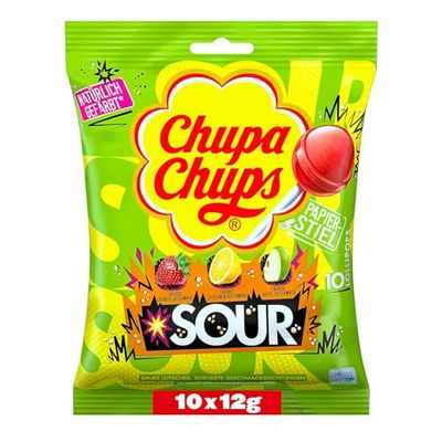 Chupa Chups extra-sour Lutscher 120g, 10 Lollis Fruit Lollis