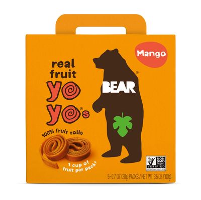 Bear Yoyo BEAR, Real Fruit Yoyos, 0.7 Oz, No added Sugar, All Natural, non GMO, Gluten Free, Vegan, Healthy on-the-go snack for kids &amp; adults, Mango, 5 Count (Pack of 5)