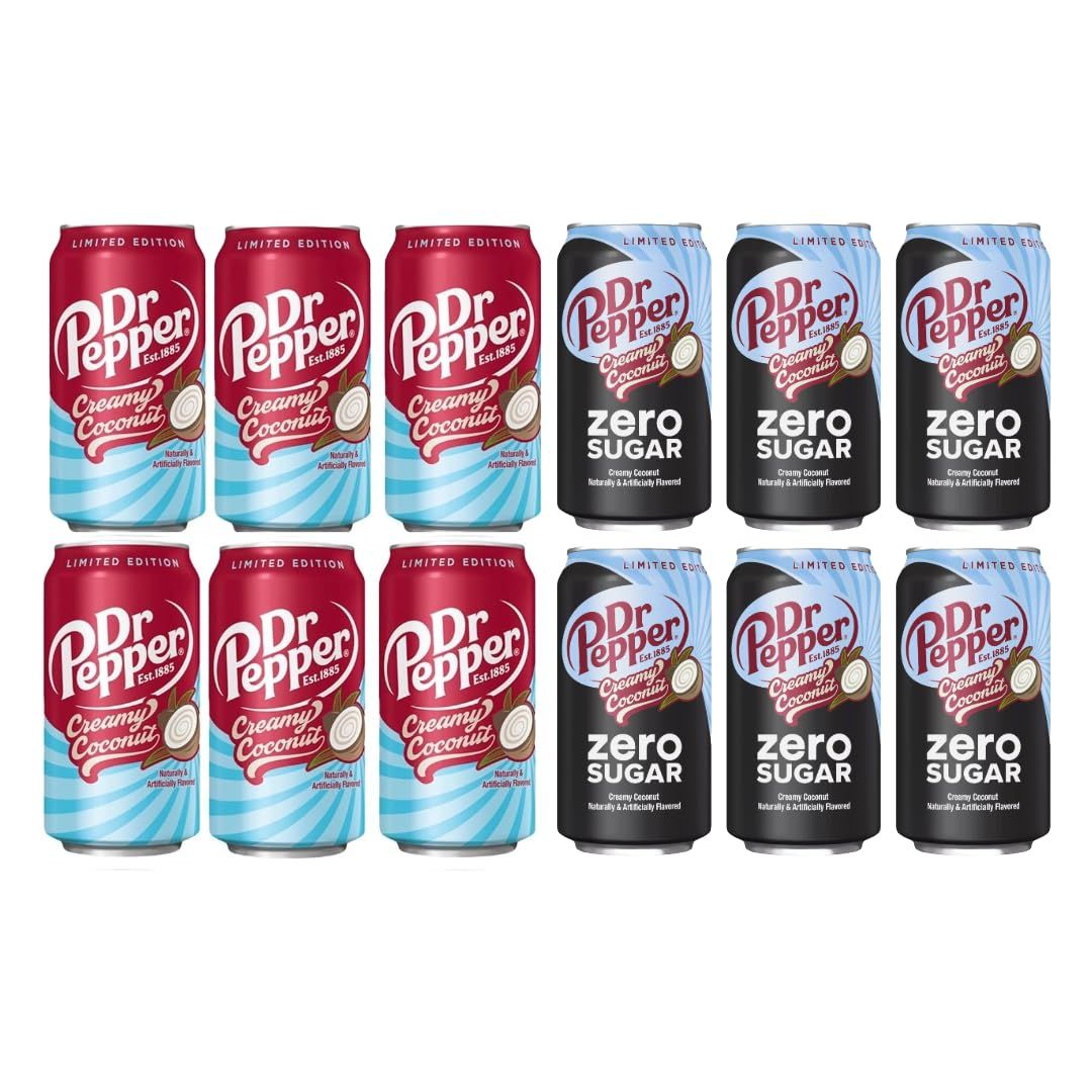 Generic Dr Peper Creamy Coconut Soda 12 Fl Oz 12 Pack 6 Zero Sugar and 6 Regular Creamy Limited Edition