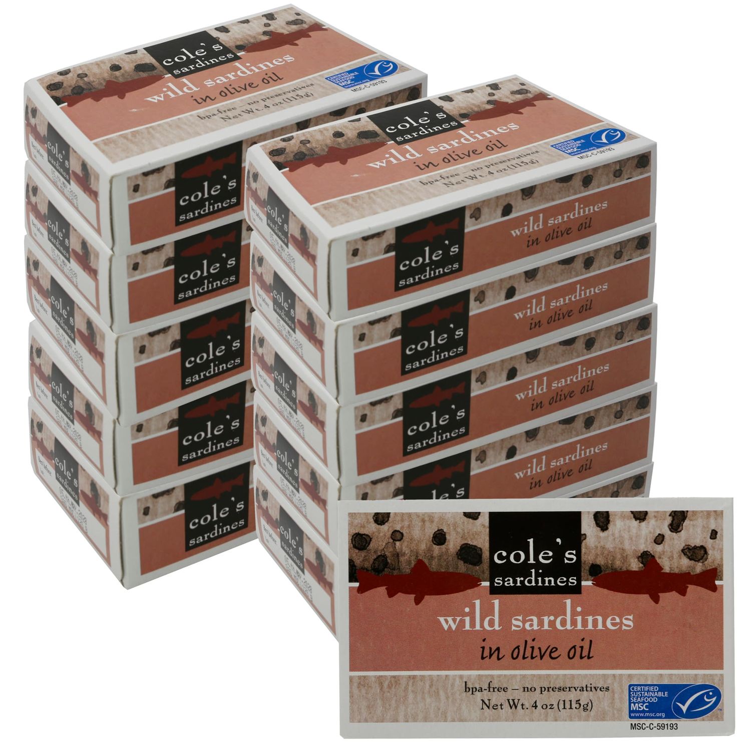 COLE&#39;S - Wild Caught Sardines in Olive Oil | High in Protein &amp; Omega 3 | Canned Sardines in Olive Oil | 4 Oz Hand Packed Sardines in Oil | Pack of 10