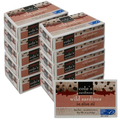COLE&#39;S - Wild Caught Sardines in Olive Oil | High in Protein &amp; Omega 3 | Canned Sardines in Olive Oil | 4 Oz Hand Packed Sardines in Oil | Pack of 10
