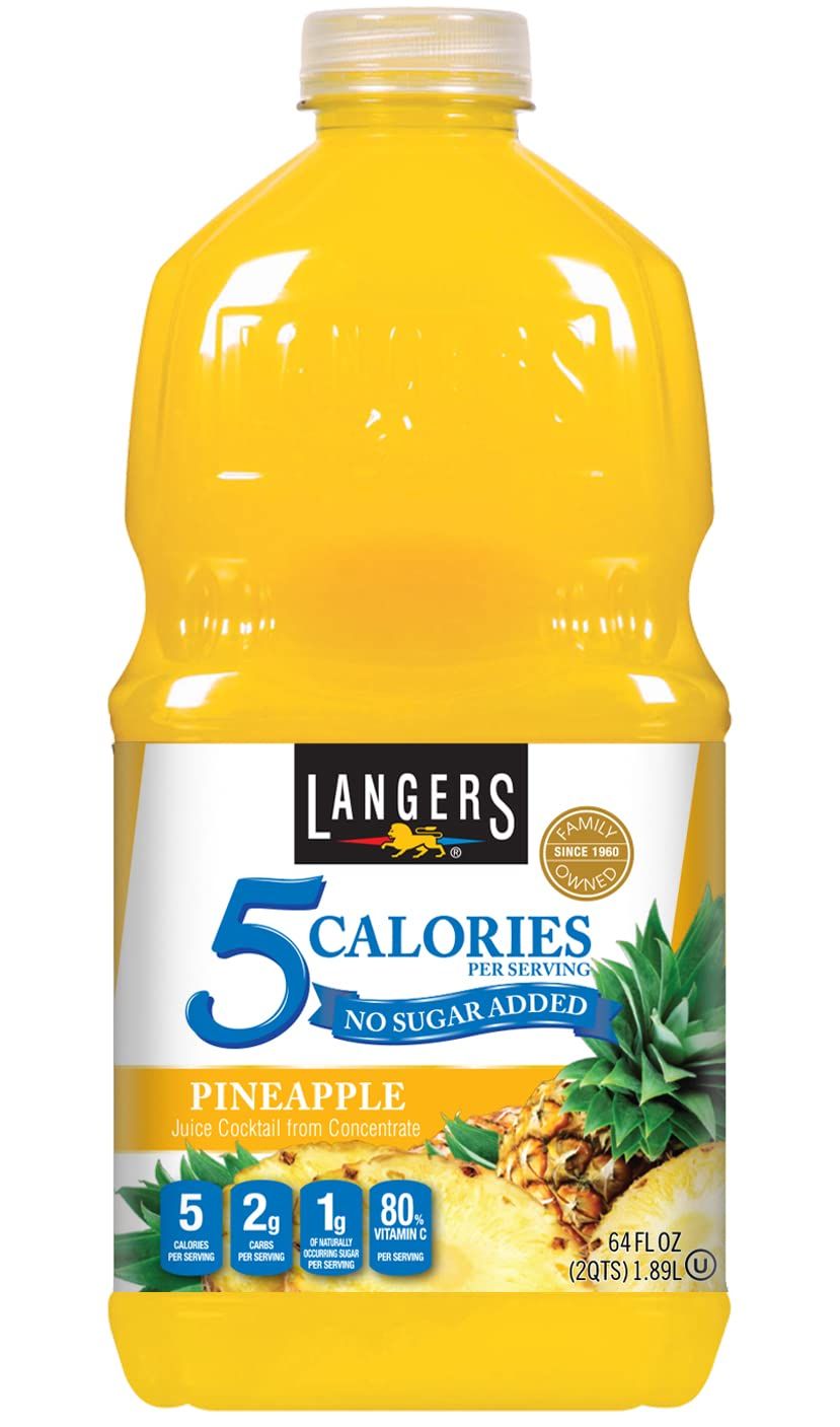 Langers 5 Cal Pineapple Juice Cocktail, 64fl oz (Pack of 8)