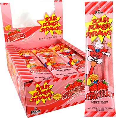 Sour Power Candy Straws, Strawberry, 1.75 oz (Pack of 24)