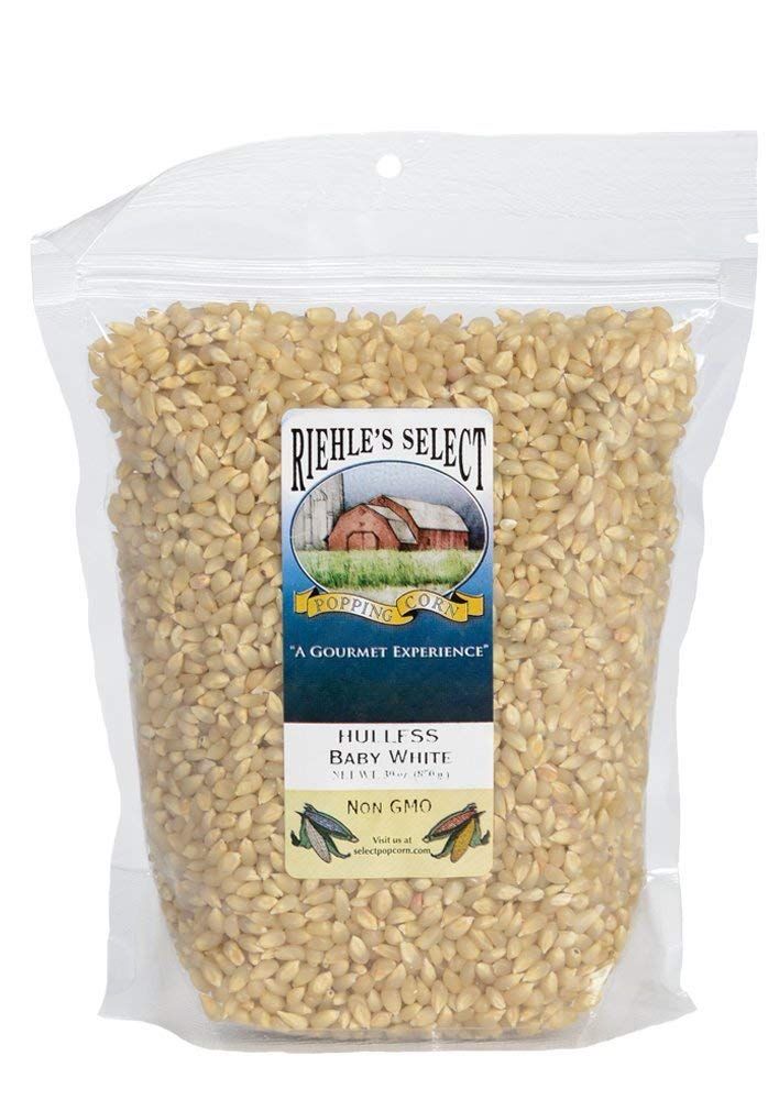 Riehle&#39;s Select Popping Corn - Hulless Baby White Whole Grain Popcorn - (28oz) Resealable Bag