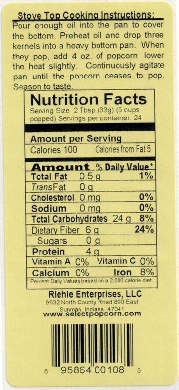 Riehle's Select Popping Corn - Hulless Baby White Whole Grain Popcorn - (28oz) Resealable Bag