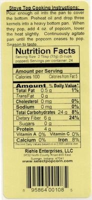 Riehle's Select Popping Corn - Hulless Baby White Whole Grain Popcorn - (28oz) Resealable Bag