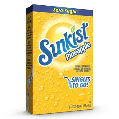 Sunkist Singles To Go Drink Mix Pineapple, 6 Boxes with 6 Packets Each -36 Total Servings