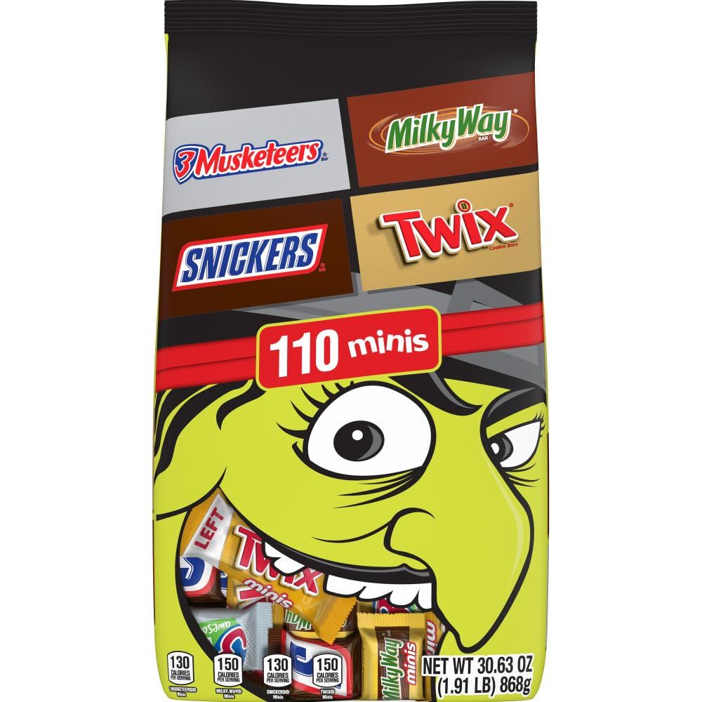SNICKERS, TWIX, MILKY WAY, &amp; 3 MUSKETEERS Chocolate Halloween Candy Bar Individually Wrapped Trick or Treat Assortment, 110 Ct Bulk Bag