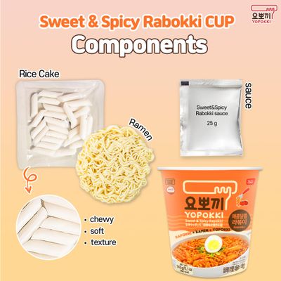 Yopokki Instant Rabokki Cup (Sweet Mild Spicy, Cup of 2) Korean Street food with sweet and moderately spicy sauce Ramen Noodle Topokki Rice Cake - Quick & Easy to Prepare