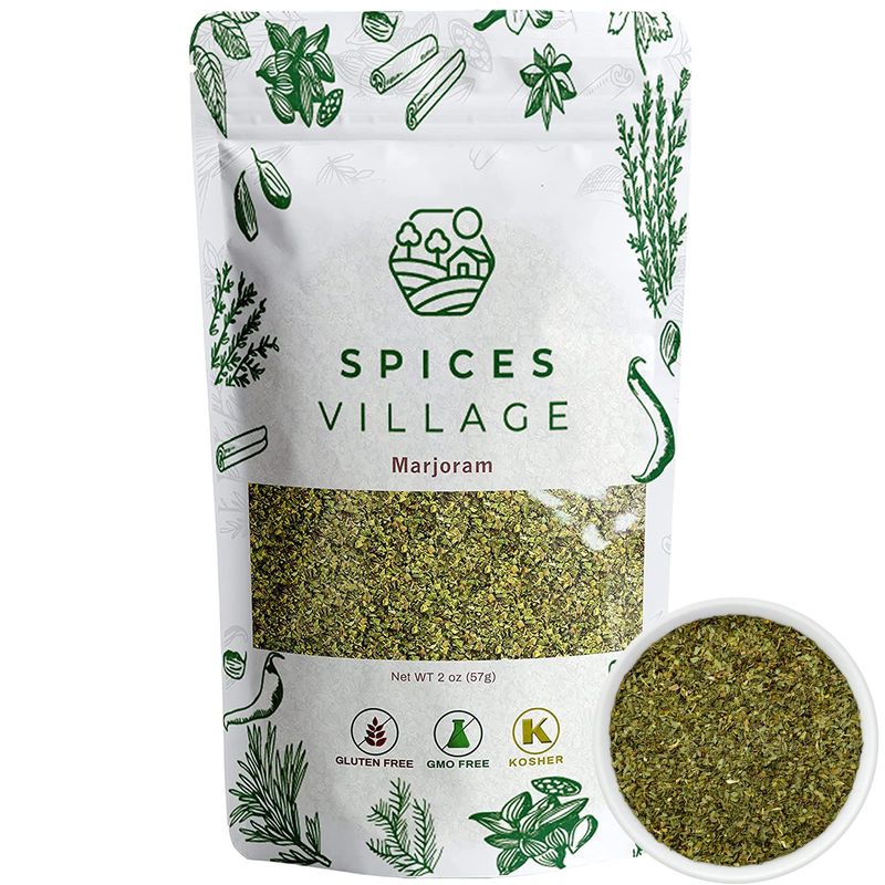 SPICES VILLAGE Marjoram Leaves [ 1.4 oz ] - All Natural Fresh Dried Marjoram Herb, Mediterranean Spice Seasoning Herbal Tea - Kosher, Gluten Free, Vegan, Non GMO, Resealable Bulk Bag
