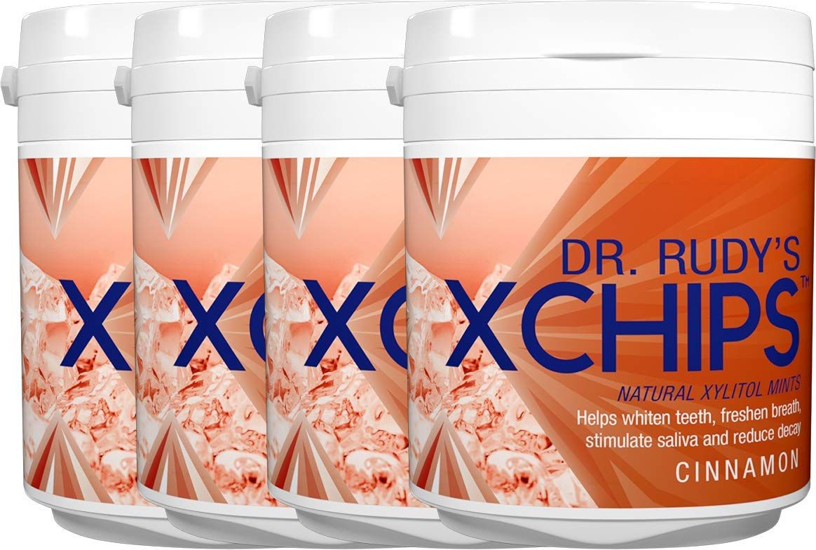 4 Pack Dr Rudy&#39;s Xchips with Pure Xylitol - Xylitol Candy (Cinnamon)