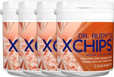 4 Pack Dr Rudy&#39;s Xchips with Pure Xylitol - Xylitol Candy (Cinnamon)