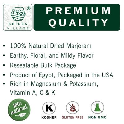SPICES VILLAGE Marjoram Leaves [ 1.4 oz ] - All Natural Fresh Dried Marjoram Herb, Mediterranean Spice Seasoning Herbal Tea - Kosher, Gluten Free, Vegan, Non GMO, Resealable Bulk Bag