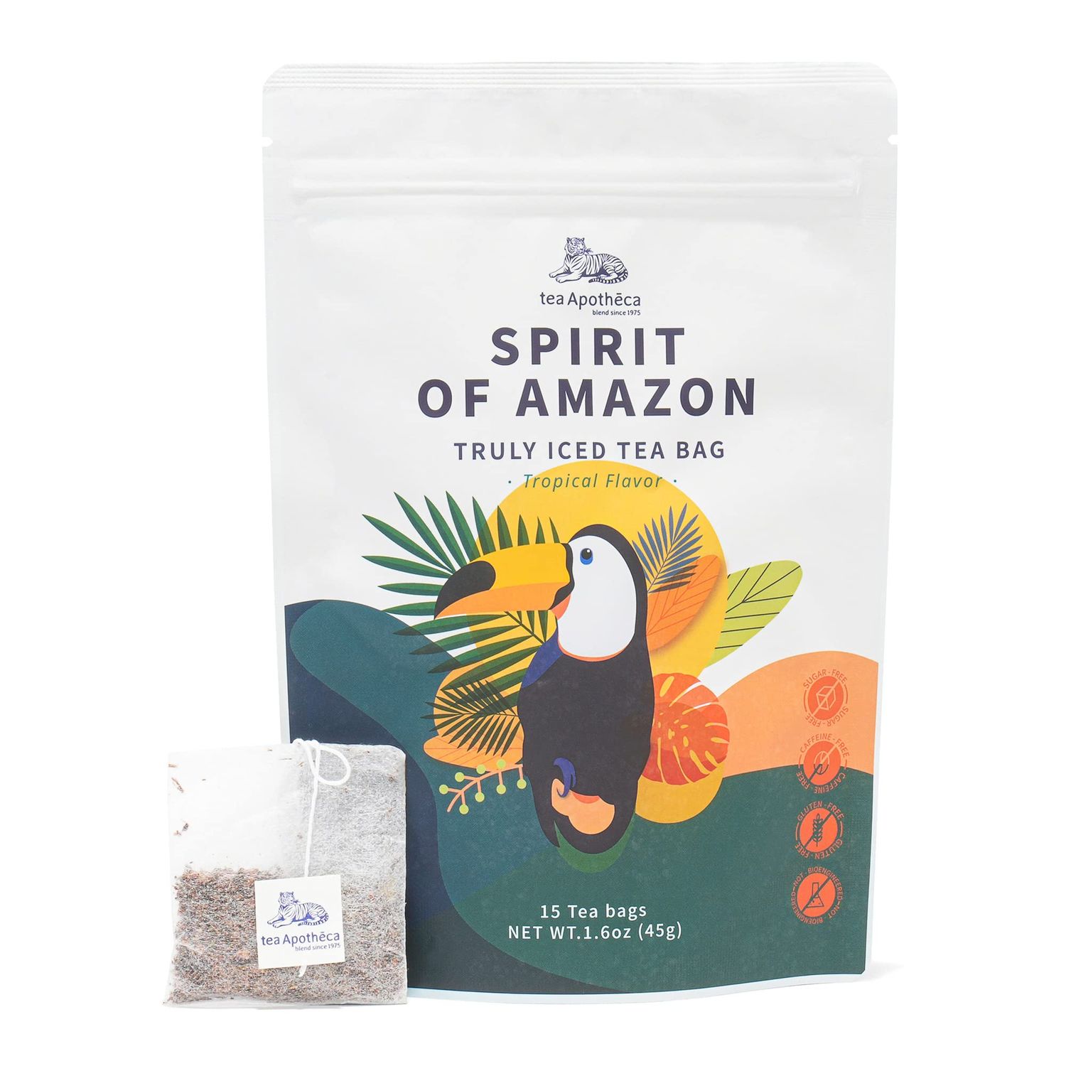 Tea Apotheca | Spirit of Amazon Iced Tea Bag | Rooibos Tangerine Peel Honeybush Monk Fruits | Refreshing Sweet Beverages, Sugar Free, Caffeine Free, Gluten Free, Herbal blending tea (15 teabags)