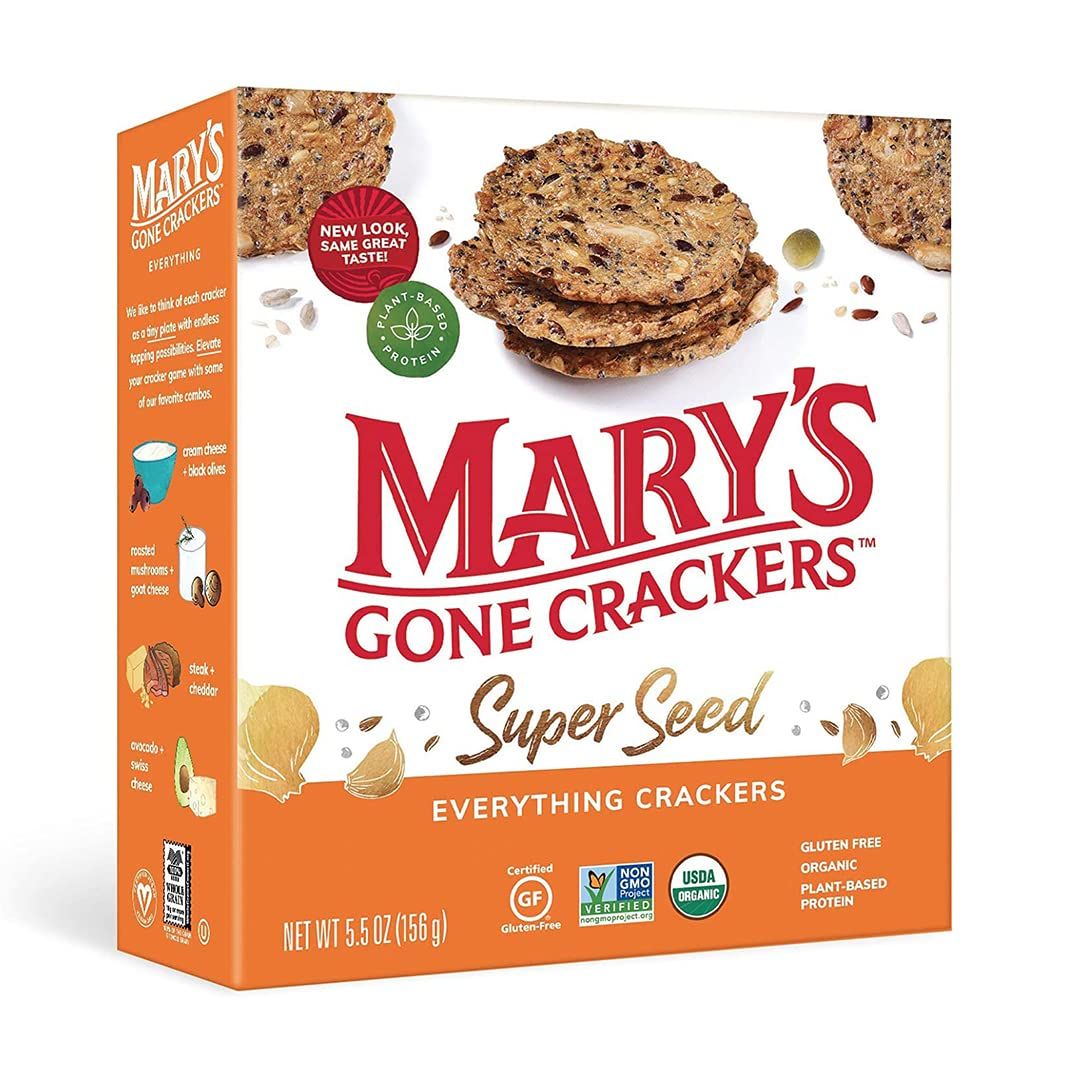 Mary&#39;s Gone Crackers Super Seed Crackers, Organic Plant Based Protein, Gluten Free, Everything, 5.5 Ounce (Pack of 1)